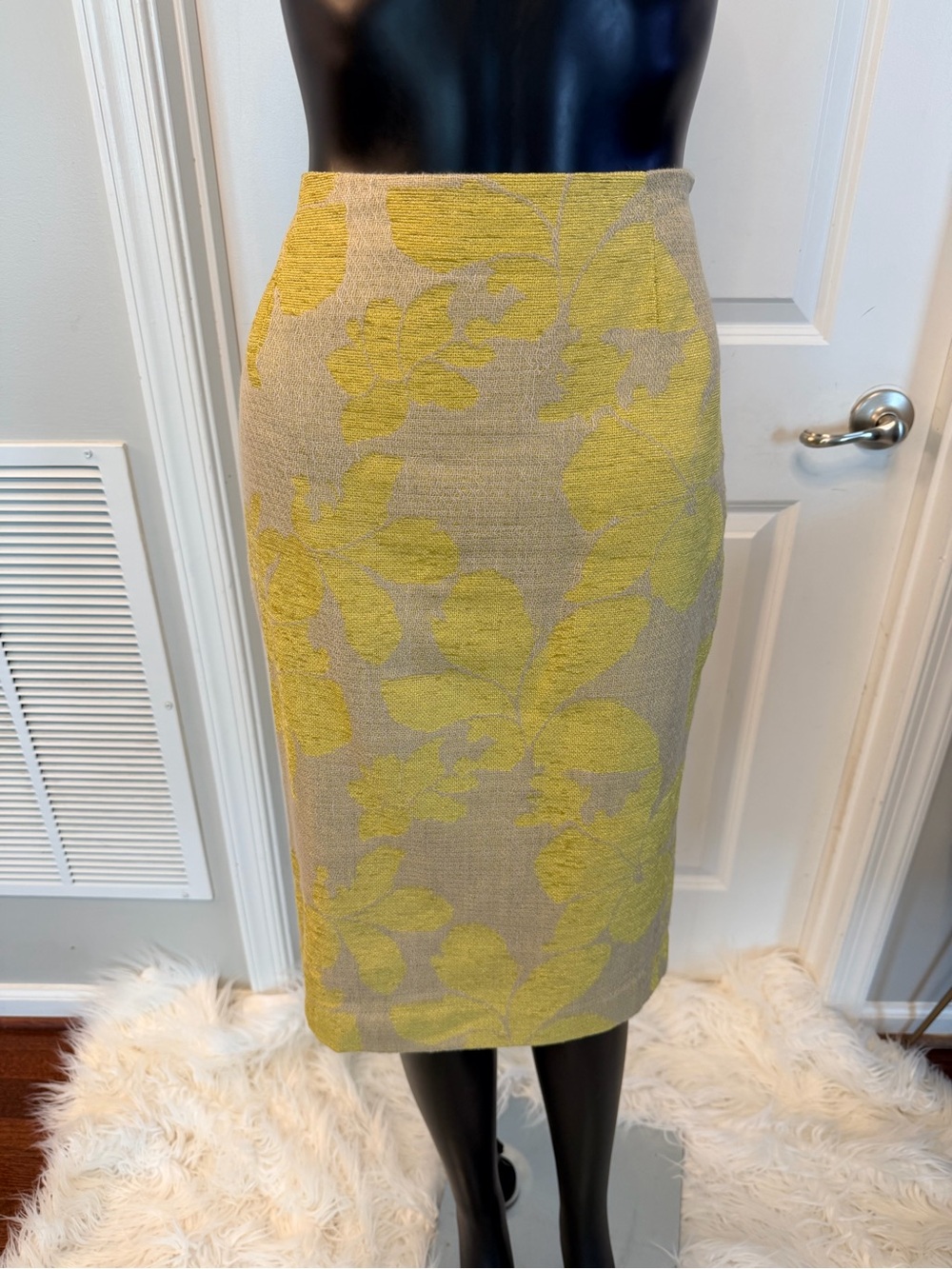 The Limited Yellow Taupe Jacquard Pencil Skirt 6